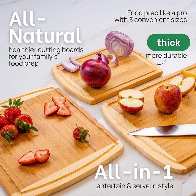 Greener Chef Organic Bamboo Cutting Boards for Kitchen Set of 3 with Lifetime Replacements â€“ Premium Extra Large Wood Chopping Boards with Juice Grooves for Carving & Serving, Non-Toxic & Durable by Greener Chef - Image 4